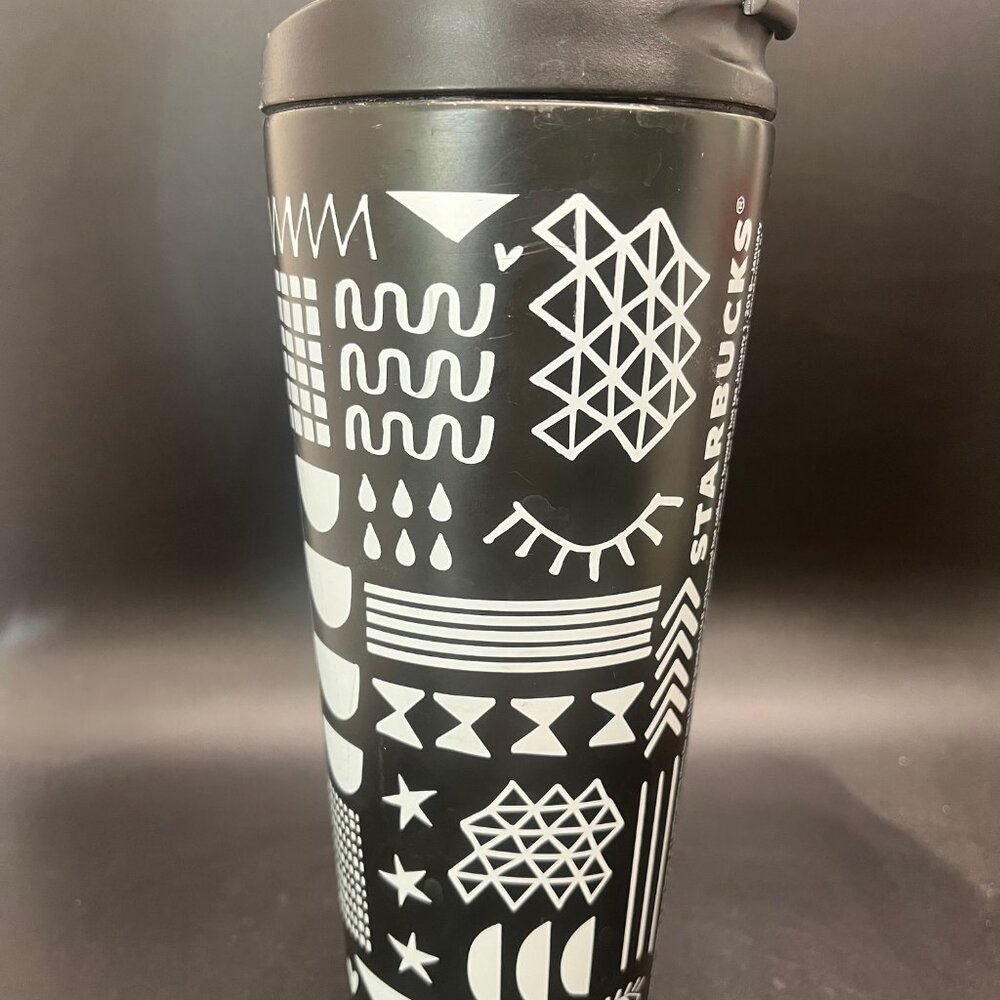 2017 Starbucks 16 oz Refill Tumbler;‎ Black/White Eye; Insulated; Rare Steel